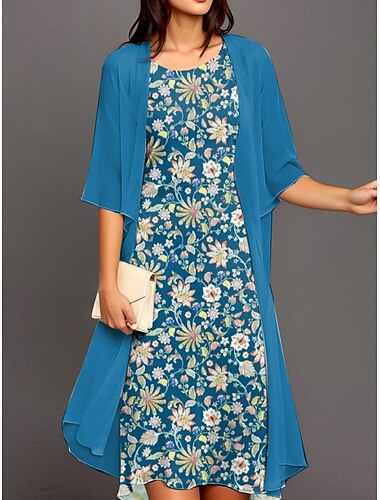  Damen Kleid-Set A Linie Kleid Urlaub Lässig Blumen Grafik Geschichtet Druck Minikleid Halbarm Rundhalsausschnitt Täglich Rosa Blau Grün Sommer Frühling Lässiger Schnitt
