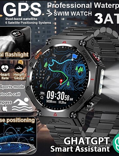  Nuovo smartwatch ChatGPT AI Assistant, impermeabile fino a 5 ATM, con GPS integrato, bussola GPS dual-band, sportivo, militare, da uomo e da donna.