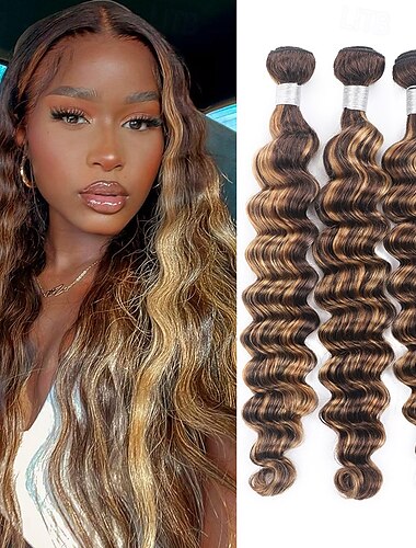  3 pacchi di capelli intrecciati color pianoforte p4/27, extension di capelli umani sciolti e profondi, ciocche di capelli umani da 10 a 28 pollici per donne nere