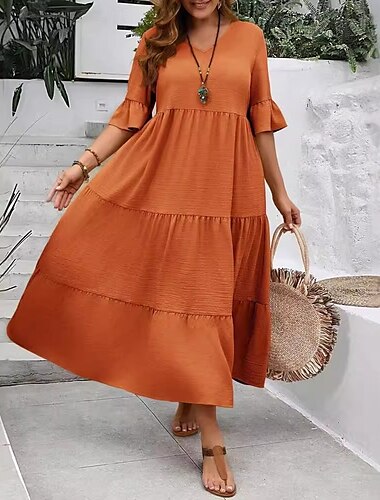  Damen Maxikleid A Linie Kleid Urlaub Lässig Strand Täglich Ferien Date Einfach Halbarm V Ausschnitt Marineblau Schwarz Elfenbein Gelb Sommer