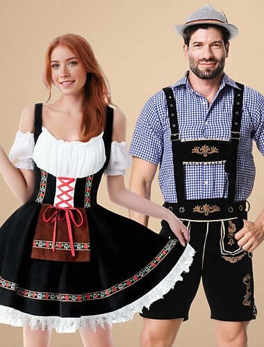 Совпадающий костюм Октоберфеста - дирндль для женщин или lederhosen для мужчин альпийское немецкое баварское пивное платье идеально подходит для пивного фестиваля вечеринки Хэллоуина тематической