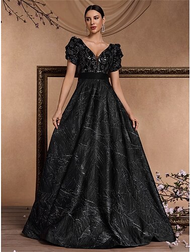  A-Linie Quinceanera-Kleider Elegant Kleid Formell Hochzeit Bodenlang Kurzarm V Ausschnitt Polyester V-Ausschnitt mit Falten 2025