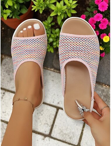  Bunte Slide-Sandalen aus gewebtem Mesh für Damen – leichte Slipper mit offener Spitze und luftigem Komfort, perfekt für Besorgungen in der Stadt, Spaziergänge am Strand und zum Entspannen auf der Terrasse