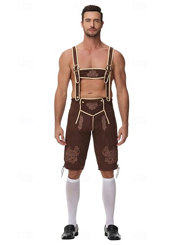  Karneval Oktoberfestbier Kostüm Lederhosen Bayerisch Deutsch Wiesn Herren Stoff im traditionellen Stil Shorts