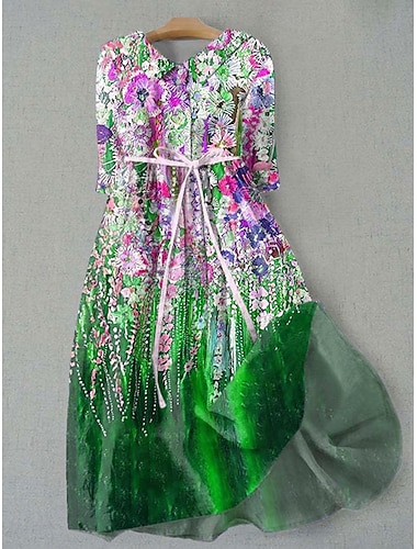  Damen Midikleid A Linie Kleid Figurbetontes Kleid Lässig Täglich Date Normale Passform Ombre Blumen Grafik Halbarm Hemdkragen Königliches Blau Himmelblau Grün Sommer Frühling