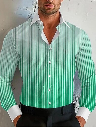  Men's Geometric Gradient Stripes Shirt Button Up Shirt Casual Dress Shirt Long Sleeve Fashion Casual Vacation Daily Streetwear Summer Spring Turndown 3D Print Collared Shirts Pink Blue Purple Orange