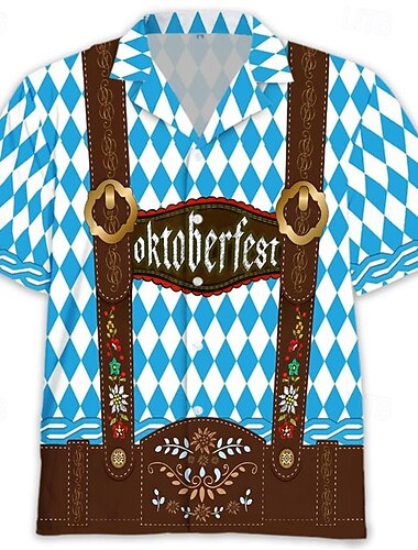  Oktoberfest Lederhosen-Print Hawaiihemden Aloha-Hemd Bayerisch München Deutsch Grafik Für Herren Erwachsene Karneval Oktoberfestbier 3D-Druck Urlaub Party