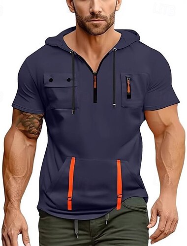  Herren Kapuzensweatshirt Viertelreißverschluss Kapuzensweatshirt Schwarz Weiß Marineblau Blau Khaki Mit Kapuze Einfach Tasche Viertel Postleitzahl Sport & Outdoor Täglich Ferien Polyester Streetwear