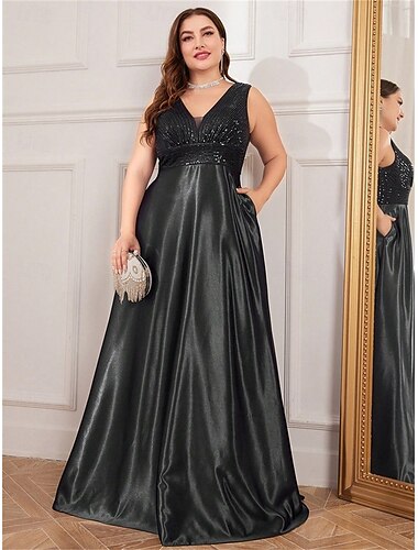  A-Linie Plus Size Kleider Elegantes Kurvenkleid Formelles Hochzeitskleid Bodenlang Ärmellos V-Ausschnitt Satin V Rücken mit Falten 2025