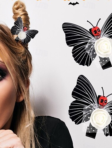  Halloween schedel vlinder haarspeld, grappige griezelige alligator clip haaraccessoire voor feest, cosplay, kostuum, trick or treat