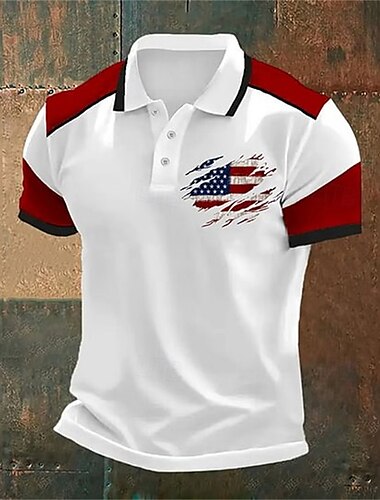  Amerikanischer Unabhängigkeitstag Herren Amerikanische US-Flagge Poloshirts Polo mit Knopfleiste Golfshirt Kurzarm Polo-Shirts Revers Mode Lässig Täglich Festival Druck Sommer Schwarz Rote Khaki
