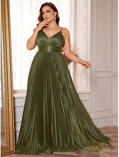  A-Linie Plus Size Kleider Elegantes Kurvenkleid Formelles Hochzeitskleid Bodenlang Ärmellos V-Ausschnitt Satin Rückenfrei mit Falten 2025