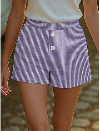  Damen Chinos Shorts Urlaub Vintage Ethno-Stil Kurz Hohe Taille Grafik Gestreift Schnalle Druck Atmungsaktiv Weich Außenbereich Mikroelastisch Formell Outdoor Urlaub Rubinrot Violett Rosa Grün Sommer
