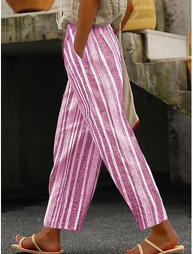  Mujer Ajustado Elegante Vacaciones Vintage Hasta el Tobillo Alta cintura Graphic A Rayas Estampado Transpirable Suave Microelástico Formal Exterior Vacaciones Rosa Azul Piscina Verde Trébol Gris