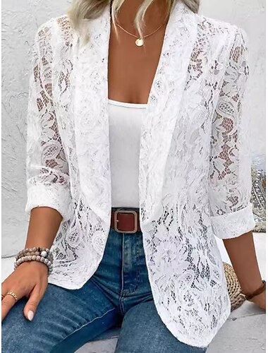  Damen Freizeitjacke Atmungsaktiv Bequem Patchwork Elegant Lässig Einfach Urlaub Straße Lässig Alltagskleidung Offene Vorderseite Regulär Gekerbtes Revers Normale Passform Langarm Oberbekleidung