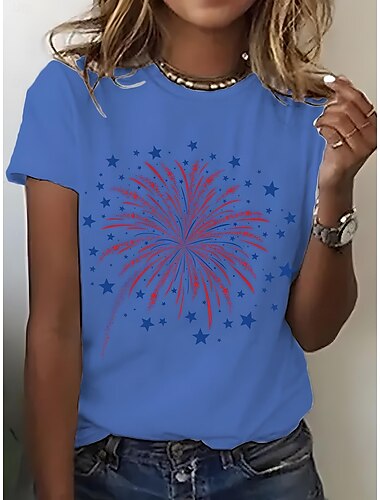  Dames T-shirt Grafisch Independence Day Vintage Stijlvol Klassiek Korte mouw Strakke ronde hals Ronde hals Normale tops Dagelijks Weekend Afdrukken Zwart Wit Blozend Roze blauw Paars Zomer Lente