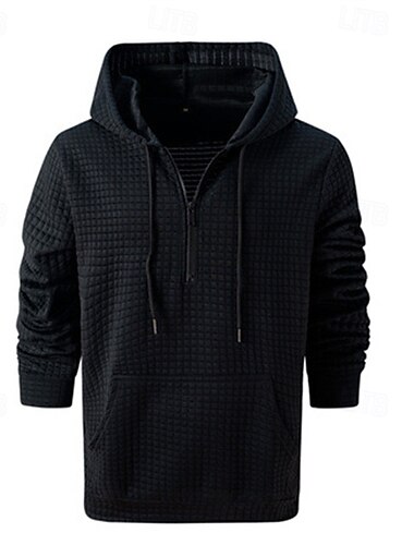  Men's Hoodie Quarter Zip Hoodie Black White Navy Blue Orange Light Grey Hooded Plain Jacquard Pocket Textured Sports & Outdoor Daily Holiday Polyester Streetwear Basic Casual Spring Autumn / Fall