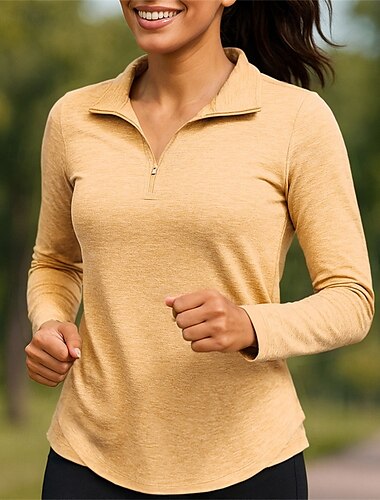  Damen Golf-Poloshirt Laufshirt Tennis Shirt Viertel Postleitzahl Langarm T-Shirt Spandex Atmungsaktiv Schnelltrocknend Leicht Tennis Golfspiel Laufen Sportbekleidung Sportkleidung Einfarbig Schwarz