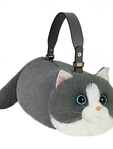  Simuliertes Tierplüschtier Katze Umhängetasche Handtasche Puppe Kinderspielzeug dreifarbiges Plüschtier