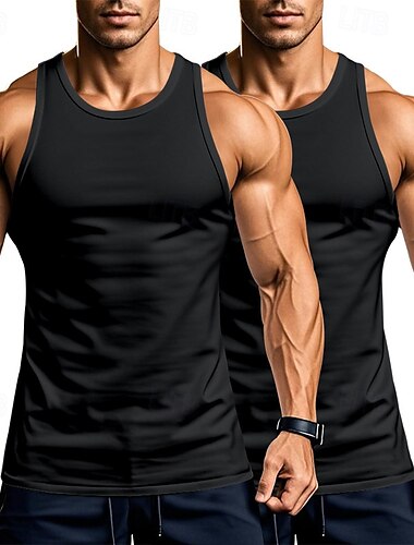  Herren Tank Top Weste Unterhemd Ärmelloses Shirt Ärmellos Rundhalsausschnitt Sommer Einfach Mode Designer Basic 2 teilig Urlaub Straße Ausgehen Schwarz Weiß Schwarz+Weiß Top T-Shirt für Herren