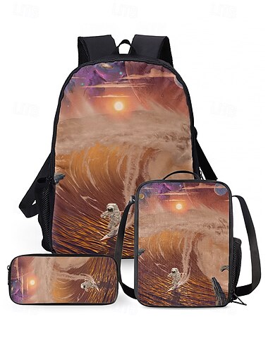  3-teiliges Weltraum-Astronauten-Schulrucksack-Set mit Quallen-Print – inklusive Lunchtasche & Federmäppchen – stylisches Galaxie-Design für Kinder, Jugendliche und Schüler, ideal für Schule und Reisen Vincent Hie