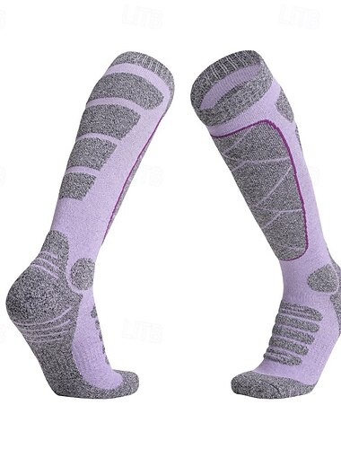  1 par de calcetines de senderismo para mujer, calcetines deportivos transpirables, antiampollas, que absorben el sudor, acolchados, para exteriores, por encima de la pantorrilla, con parches de algodón, rosa, azul y morado para correr