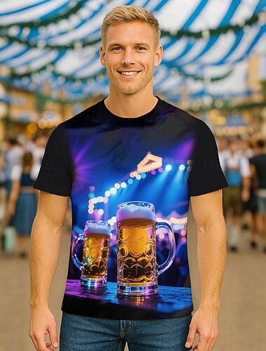  Oktoberfest Cerveja Japonesa/Curta Combinação de camisetas Lederhosen Bávaro Munique Alemão Arte Gráfica Para Homens Adulto Carnaval Cerveja Oktoberfest Impressão 3D Festa