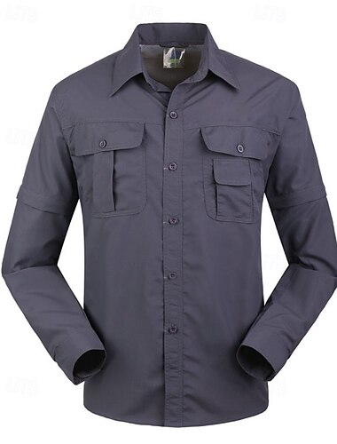  Herren Wanderhemd Wanderspitze Cargo-Shirt Langarm Umlegekragen Oberteil Außen Wasserdicht Winddicht Leicht Polyester Dunkelgrau Armeegrün Khaki Laufen Camping / Wandern / Höhlenforschung