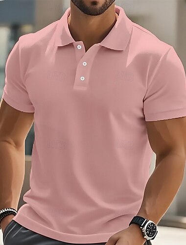  Herren Einfarbig Einfach Golfshirt Kurzarm Alltagstauglich Athleisure Alltagstauglich Knöpfe Sommer Schwarz Rosa Marineblau