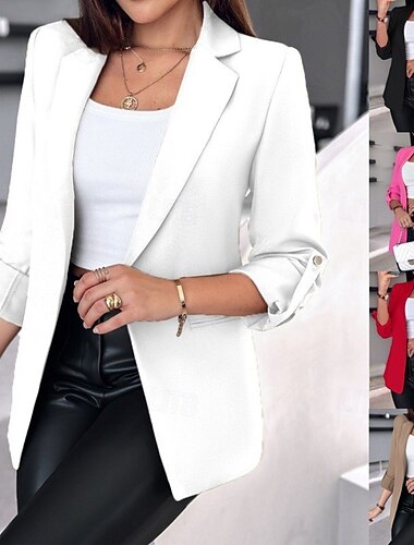  Mujer chaqueta Transpirable Cómodo Bolsillo Casual Plano Oficina Calle Casual Ropa Cotidiana Frente Abierto Regular Cuello Vuelto Ajuste regular Manga Larga Ropa de calle Negro Blanco Rosa Verano