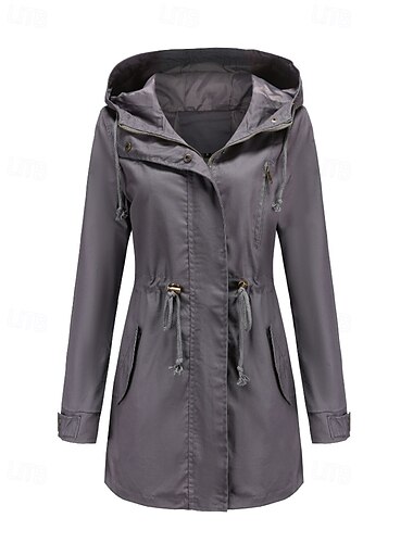  Damen Trenchcoat Warm Bequem Reißverschluss Tasche Mode Outdoor Einfach Ausgehen Wochenende Reisverschluss Regulär Mit Kapuze Normale Passform Langarm Oberbekleidung Schwarz Weiß Armeegrün Herbst