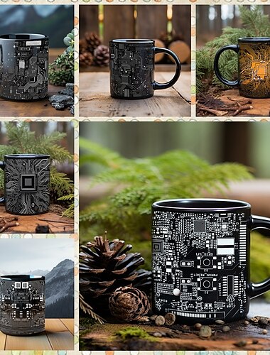  áramköri kerámia kávésbögre, 330ml/12oz tech geek ajándékpohár, elektronikus NYÁK mintás bögre mérnöknek, programozónak, STEM hallgatónak, kocka születésnapi ajándék