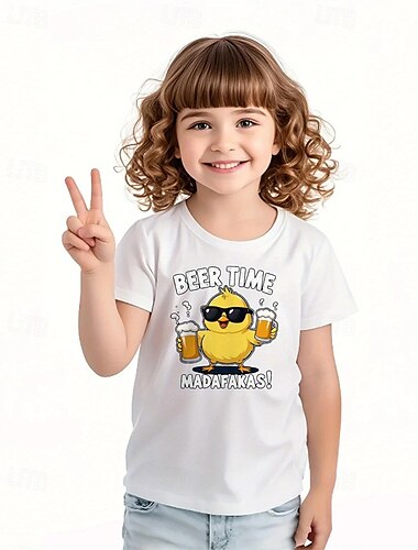  Mädchen 3D Grafik Küken T-Shirt Kurzarm Sommer Frühling Mode Basic Kinder 4-12 Jahre Rundhalsausschnitt Outdoor Lässig Täglich Normale Passform