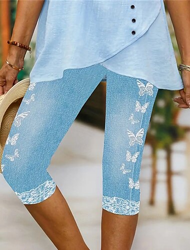  Damen Leggings Anti-Scheuer-Shorts Mode Streetwear Wadenlang Natürliche Taille Blume Elastischer Bund Atmungsaktiv Bequem Dehnbar Alltagskleidung Festival Schwarz 1 # Schwarz 2 # Schwarz Weiß Sommer