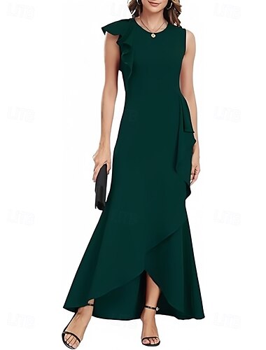  A-Linie Kleider für Hochzeitsgäste Elegant Kleid Hochzeitsgast Verlobung Asymmetrisch Ärmellos Rundhalsausschnitt Stretch-Crêpe mit Rüschen Schlitz 2025