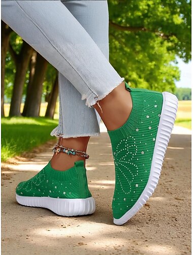  Rote Flyknit-Slip-On-Wanderschuhe für Damen – leichte, atmungsaktive Sneaker für Spaziergänge im Freien, Reisen und Gartenarbeit