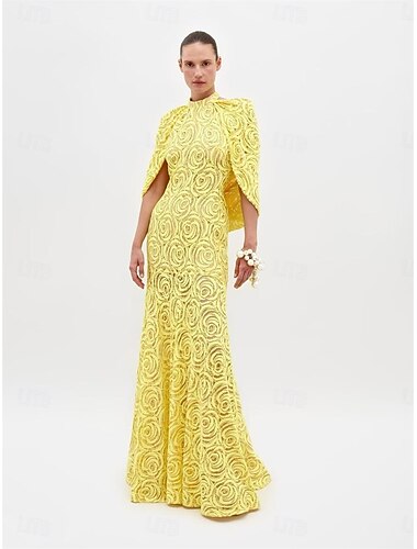  Meerjungfrauenschnitt Abendkleid Elegant Kleid Formell Hochzeit Bodenlang Kurzarm Hoher Ausschnitt Spitze mit Schal 2025