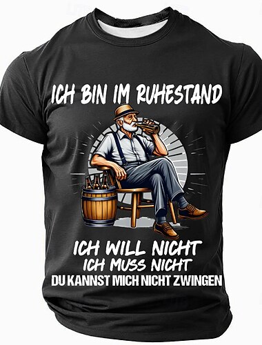  オクトーバーフェスト 男性用 退職した ドイツ語 Tシャツ 半袖 Tシャツ 3Dプリント クルーネック シャツ ファッション 誇張された 日常 パーティー ストリート カジュアル ブラック ルビーレッド ブルー 夏 春 オールシーズン 衣類 S M L XL XXL XXXL