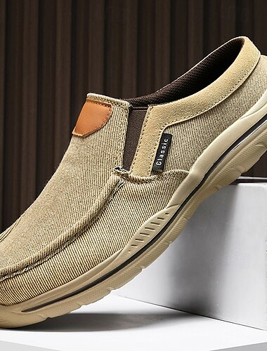  Mocassins en toile kaki pour hommes avec semelle élastique, légère et flexible, confortables pour la conduite, le bureau décontracté et le quotidien