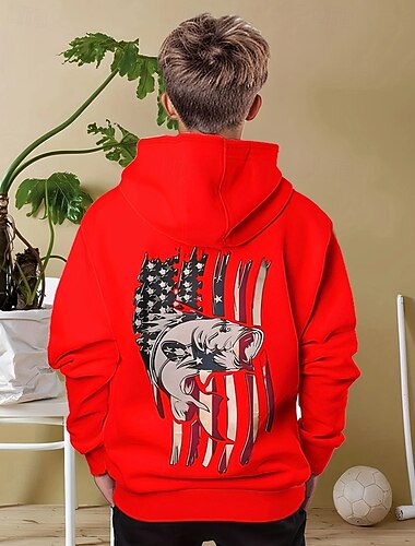  Jungen 3D Flagge Kapuzensweatshirt Langarm Frühling Herbst Mode Streetwear Kinder 4-12 Jahre Mit Kapuze Lässig Täglich Outdoor Normale Passform