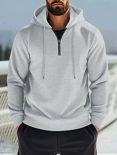  Per uomo Felpa con cappuccio e zip Felpa con cappuccio Felpa con zip Nero Bianco Blu Cachi Grigio Con Cappuccio Semplice Zip a un quarto Sport & Outdoor Casuale Quotidiano Streetwear Cool