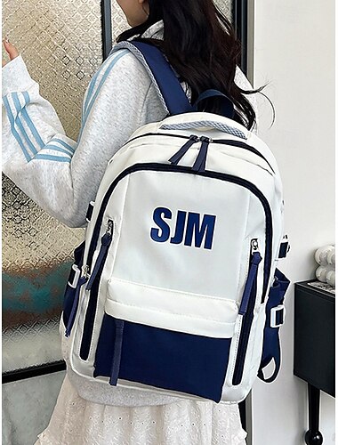  Zaino multicolore da donna preppy con logo SJM - leggero e resistente con spallacci regolabili, adatto per borse casual e zaini scolastici per l'uso quotidiano