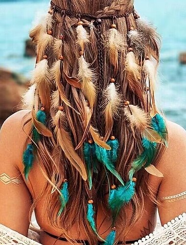  boho veren hoofdband hippie hoofddeksel zigeuner indianenkostuum hoofdtooi bohemian haaraccessoires voor vrouwen en meisjes een blauw rood