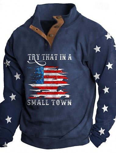  Herren Sweatshirt Schwarz Marineblau Stehkragen Grafik Amerikanische Flagge Druck Täglich Ferien Ausgehen Polyester Streetwear Lässig Herbst Winter Bekleidung Kapuzenpullover Sweatshirts