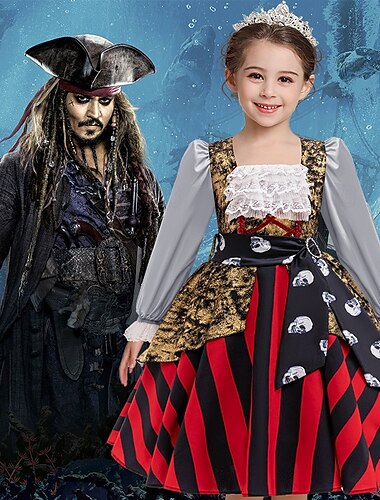  piratas del Caribe Pirata Vestidos Sombreros Disfraz Película de aventuras Cosplay Cosplay de película for Chica Niños Víspera de Todos los Santos Carnaval Día Mundial del Libro Rendimiento Disfraces