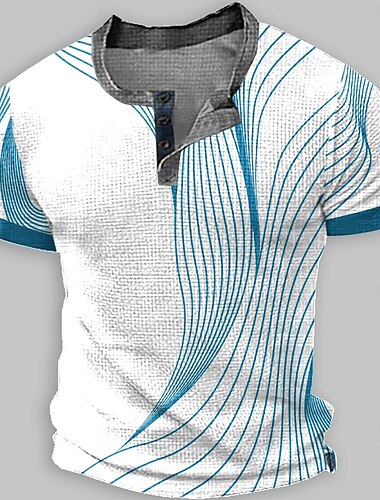  Hombre Geométrico Abstracto Henley Shirt Camiseta de gofres Manga Corta Diario Retro Antiguo Clásico Deporte Casual Festivos Primavera verano Todas las Temporadas Azul Amarillo Verde Rojo Gris Henley