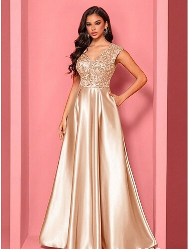  A-Linie Quinceanera-Kleider Elegant Kleid Formell Hochzeit Bodenlang Ärmellos V Ausschnitt Polyester mit Falten 2025