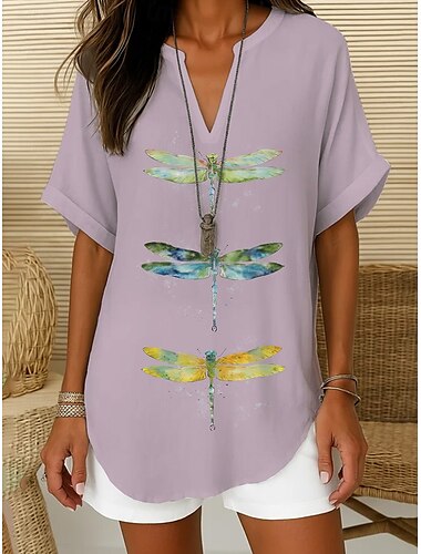  Damen Boho-Hemd Grafik Tiermotiv Bohemien Vintage Täglich Kurzarm V Ausschnitt Normale Oberteile Täglich Ferien Semi-Formal Weiß Hellgrün Königsblau Blau Purpur Sommer Frühling