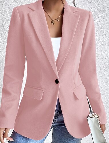  Damen Blazer Bequem Tasche Knöpfe Mode Einfach Büro Büro / Karriere Einreihig Regulär Umlegekragen Normale Passform Langarm Oberbekleidung Schwarz Rosa Rosenrot Herbst Winter