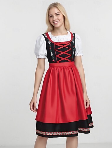  Karneval Oktoberfestbier Kostüm Kleid Dienstmädchen Bayerisch Wiesn Damen Party Bier Festival Stoff im traditionellen Stil